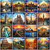 (Multi-Style)Landmark Building-11CT Stamped Cross Stitch 50*50cm(glass painting cross stitch)