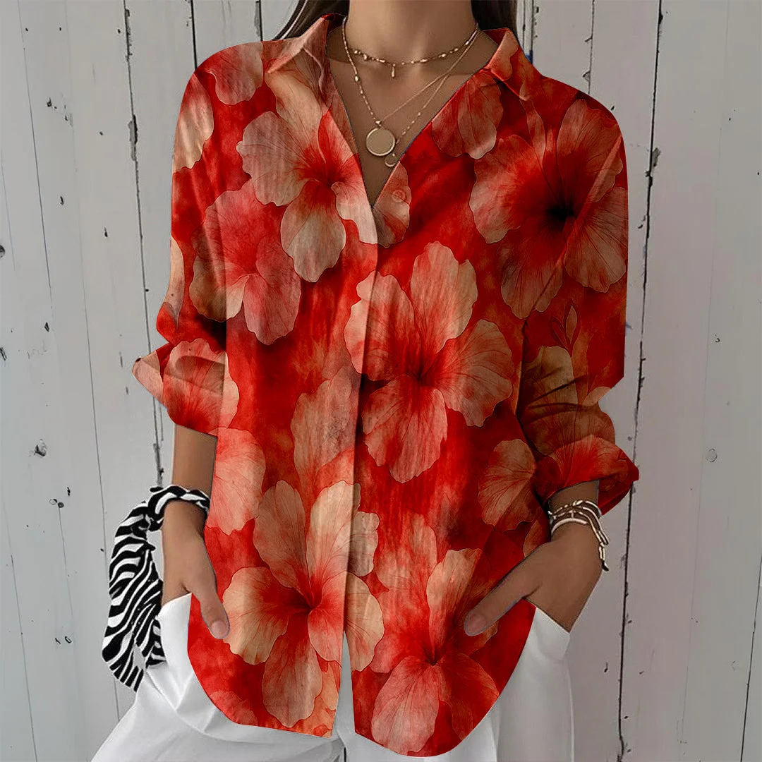 Style & Comfort for Mature Women Women Floral, Pink, Red,Hot DZCL0072 3/4 Sleeve Shirt Collar Printed Button Tops