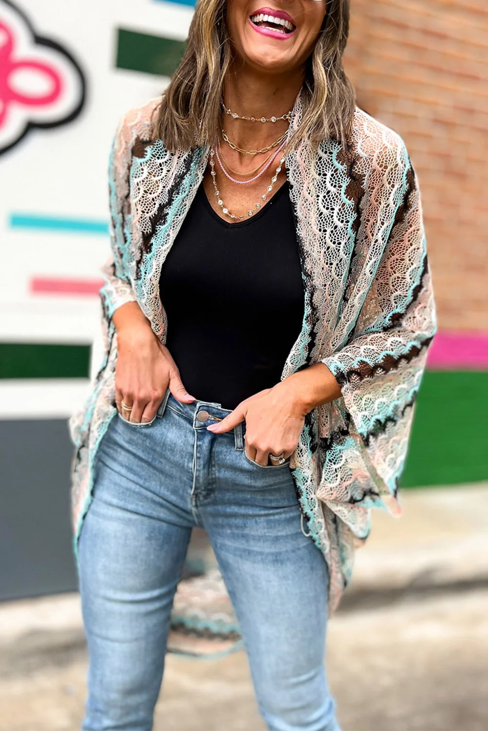 Multicolor Sheer Fish-Scale Knit Kimono | IFYHOME
