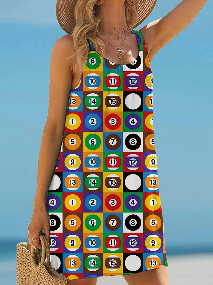 Colorful Billiard Abstract Print Design Suspender Dress