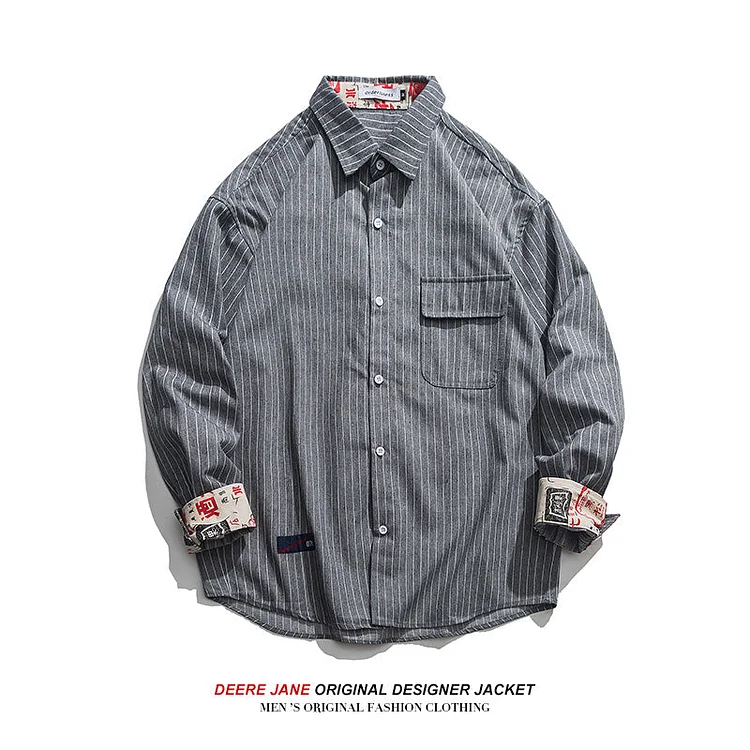 Men Long-Sleeved Shirt Spring Long Sleeve Tooling Shirt Men Spring Loose Casual Shirt