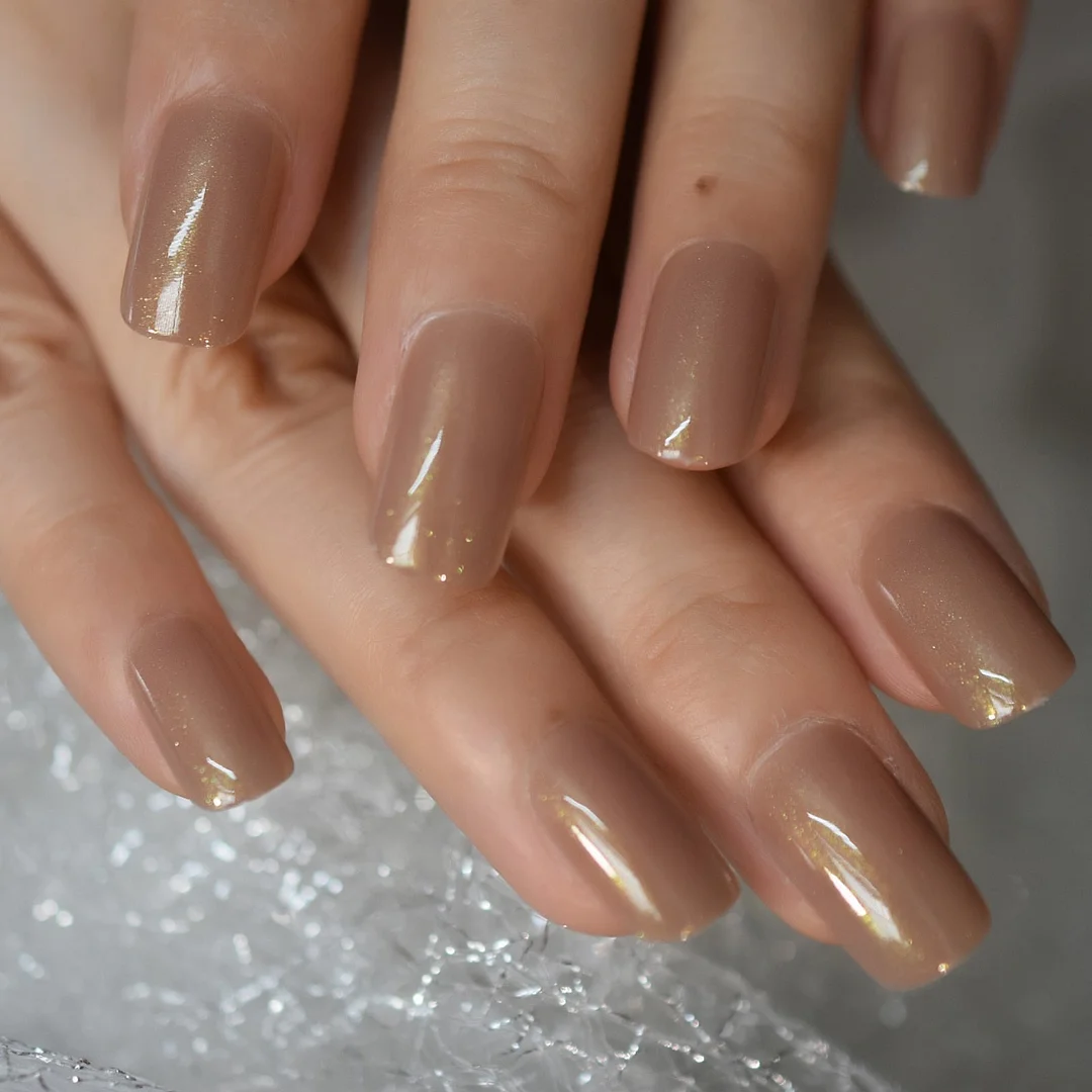 24pcs Square Glitter Brown Medium Press On Nails Full Cover Acrylic False Tips Fake Nails Artificial Nails for Women Finger-Nail Inspo