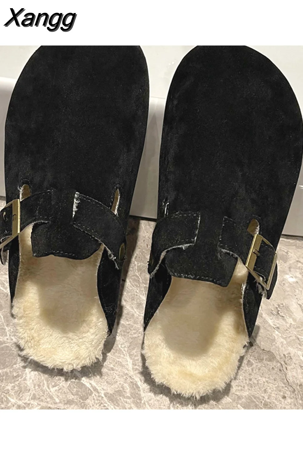 Xangg Mules Home Slippers Women New 2023 Winter Flip Flops Indoor Fur Round Toe Slides Female Shoes Casual Outside Warm Flats