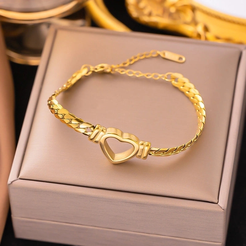 Elegant Basic Streetwear Heart Shape Butterfly Titanium Steel Zircon Bracelets In Bulk