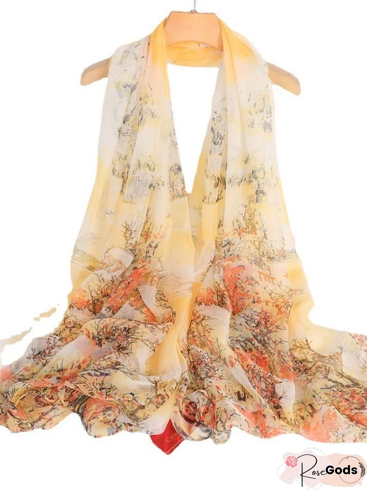 Boho Floral Ombre Long Scarf Shawl