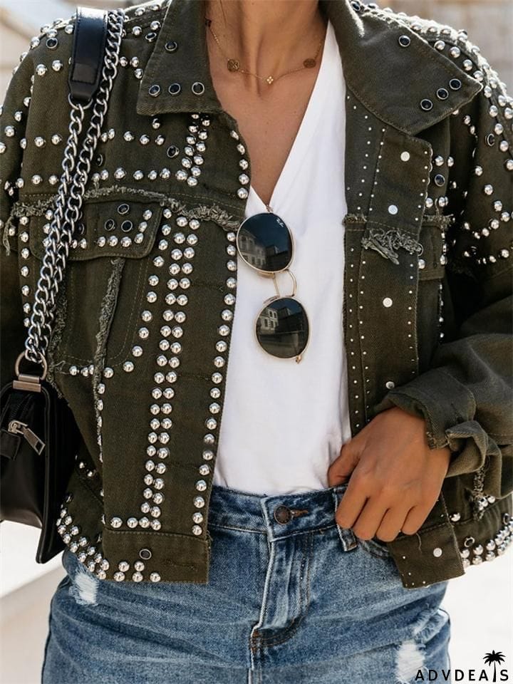 Super Cool Rivets Denim Biker Jacket
