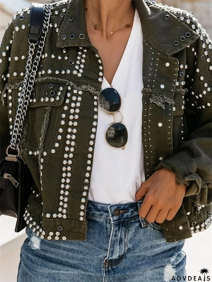Super Cool Rivets Denim Biker Jacket