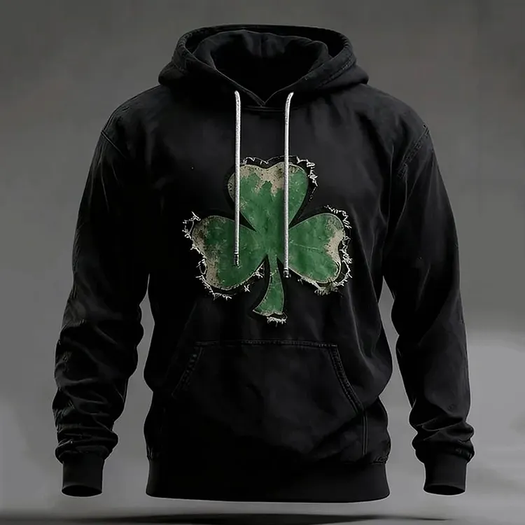 Men's Vintage St. Patrick's Day Shamrock Print Hoodie