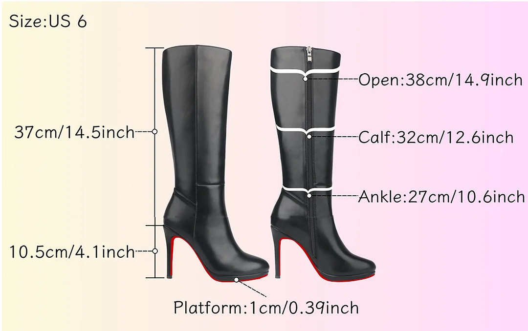 105mm/4.1 Inch Women's Knee High Red Bottom Boots Platform Heel Boots Side Zipper Long Boots-MERUMOTE
