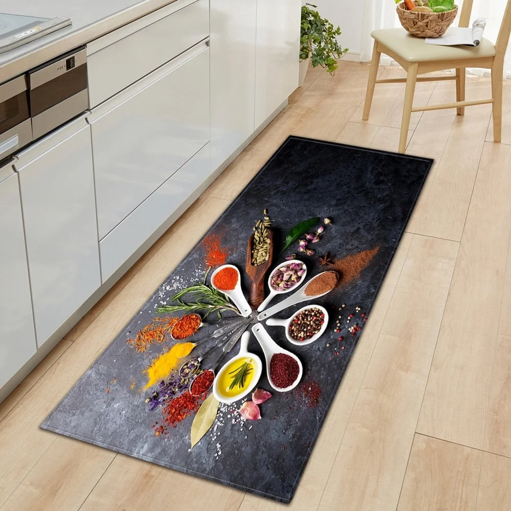 Seasoning Pattern Kitchen Floor Mat Home Entrance Doormat Bedroom Living Room Decoration Long Carpet Hallway Bath Anti-Slip Rugs