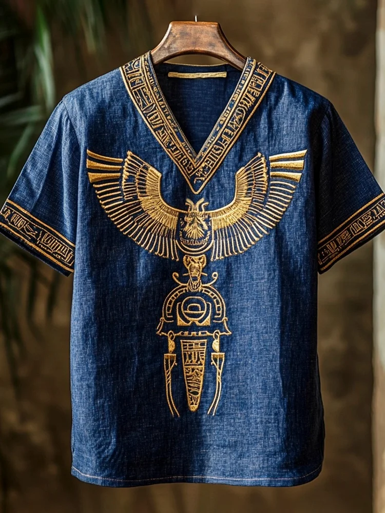 Men's Egyptian Mystery Totem Horus Wings Linen Shirt / Rvogue / Rvogue