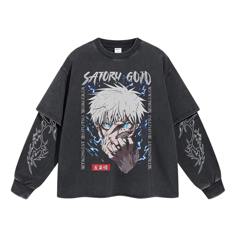 Jujutsu Kaisen Gojo Satoru Oversized Washed Long Sleeve T-Shirt