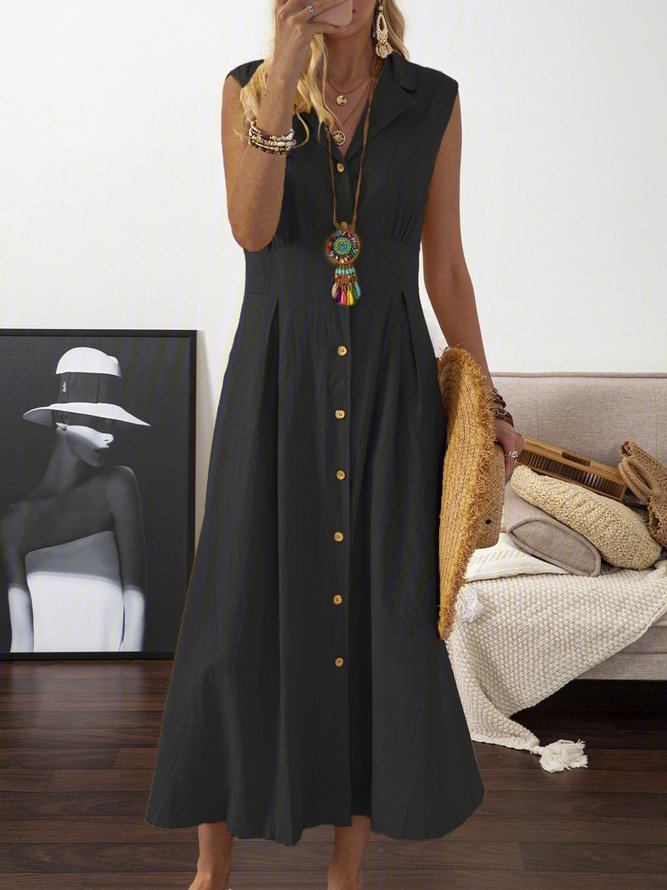 A-line vintage cotton and linen long dress