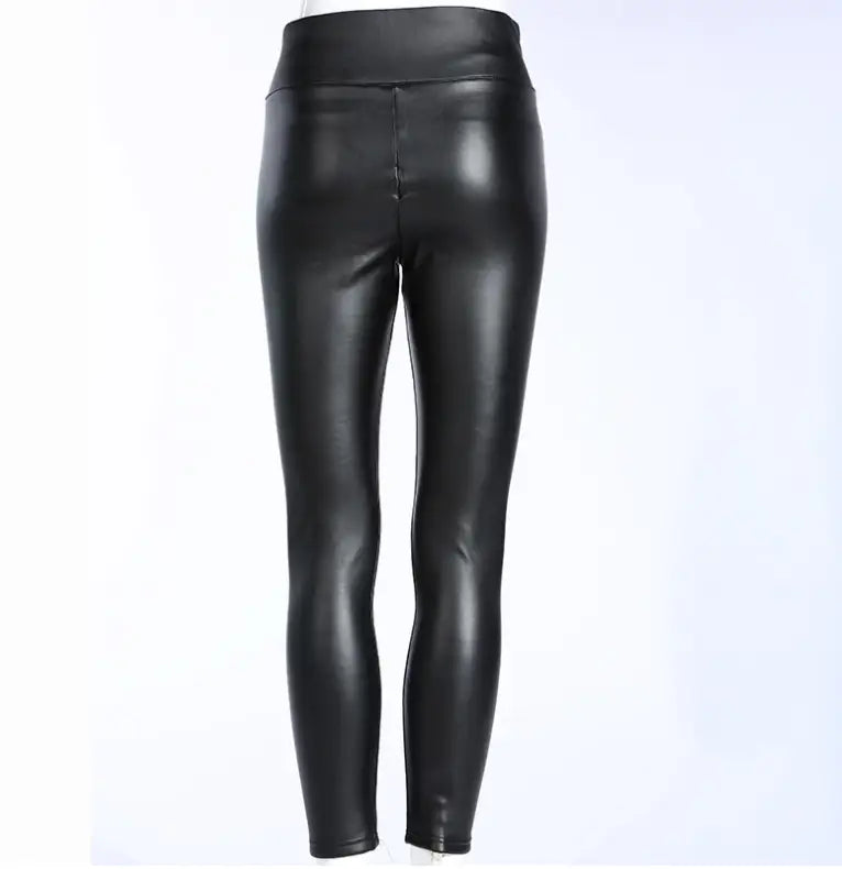 Plush Thick High Waist PU Slim Slim Leather Pants