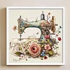 (Stamped/Counted) Retro Floral Sewing Machine - 14CT Cross Stitch 40*40cm/15.75*15.75in