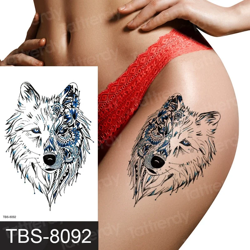 temporary tattoos men women arm shoulder tattoos sleeve traibal wolf owl scorpion male tattoos sticker black henna decal