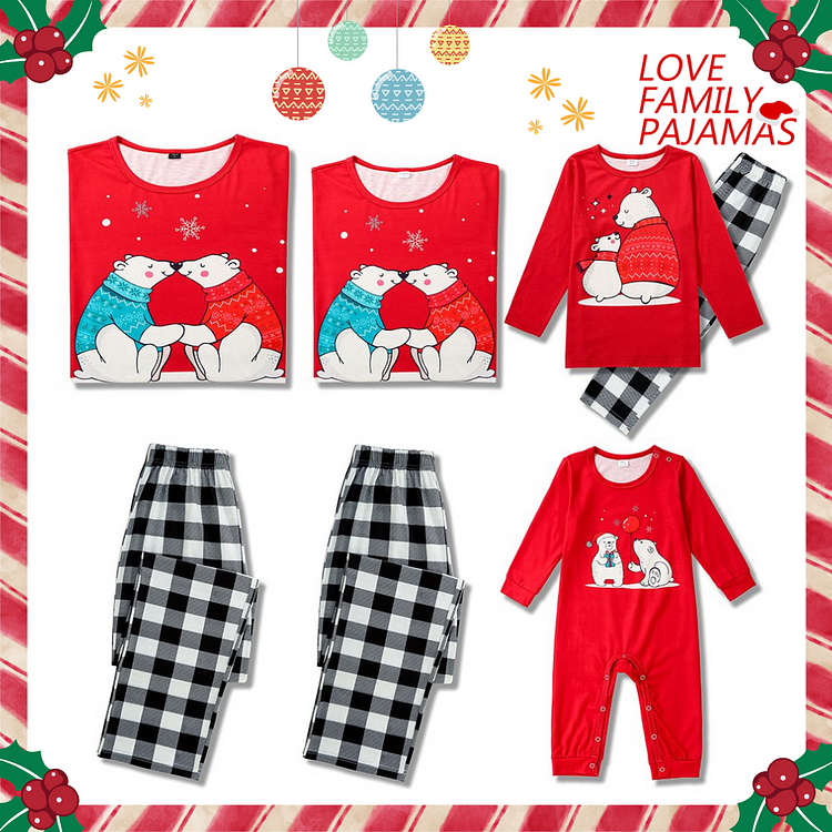 Family Bear Print Plaids Christmas Family Matching Pajamas Sets