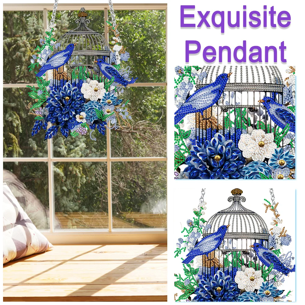 DIY Flower Bird Acrylic Single Side Special Shaped Diamond Painting Hanging Pendant