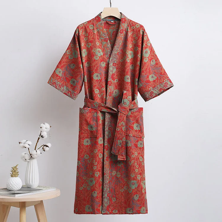 Flower Jacquard Cotton Bathrobe with Belt Radinnoo.com