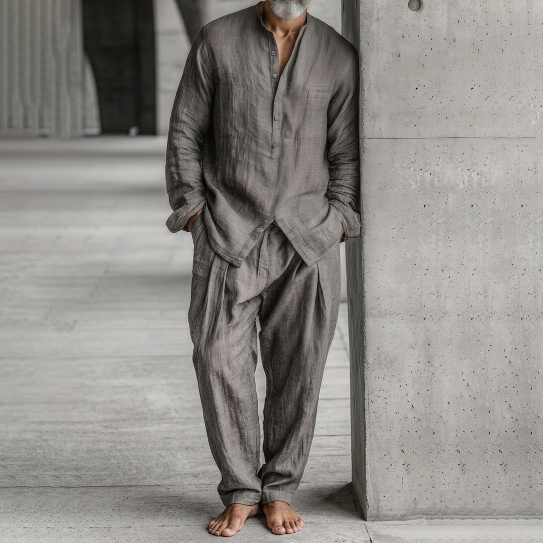 Comstylish Linen Natural Style Simple Shirt And Pants Set