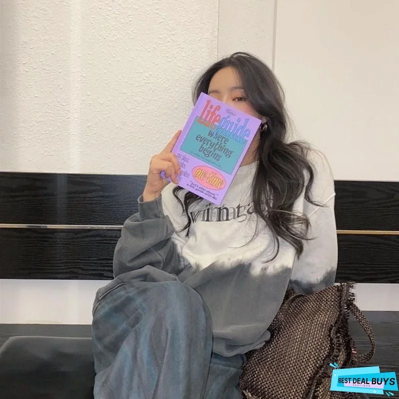 Joskka Vintage Grey Sweatshirts Women Oversized Harajuku Tie Dye Pullovers Thick Winter Korean Streetwear Hippie Retro Fashion