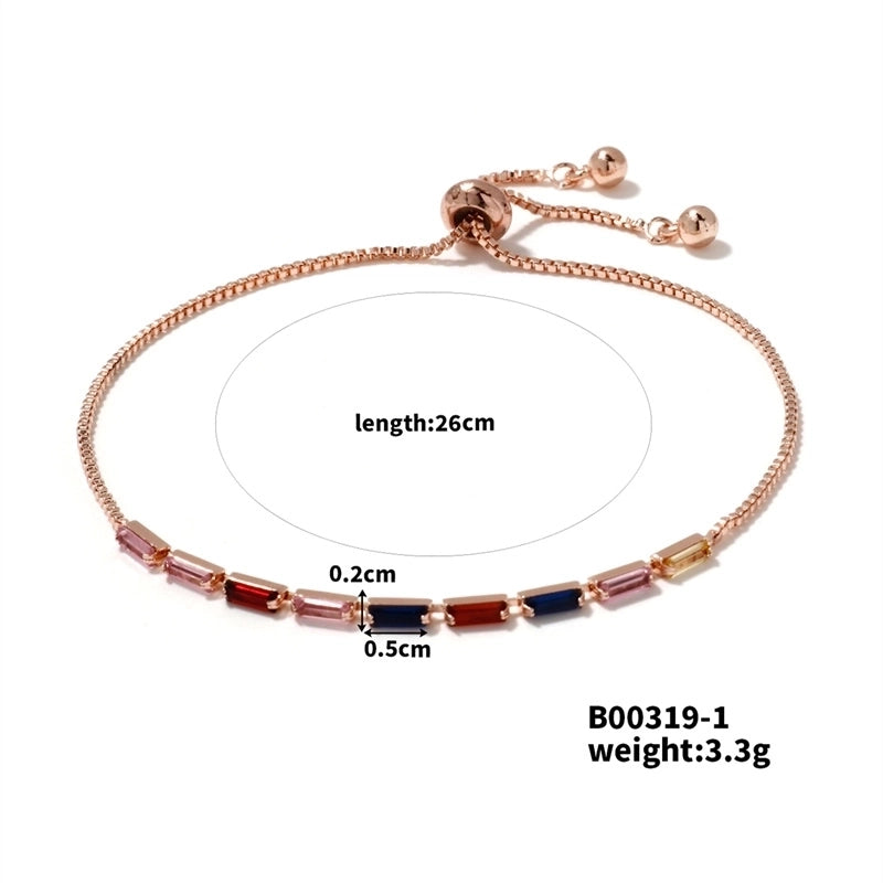 304 Stainless Steel Copper K Gold Plated Chain Inlay Geometric Trapezoid Zircon Bracelets