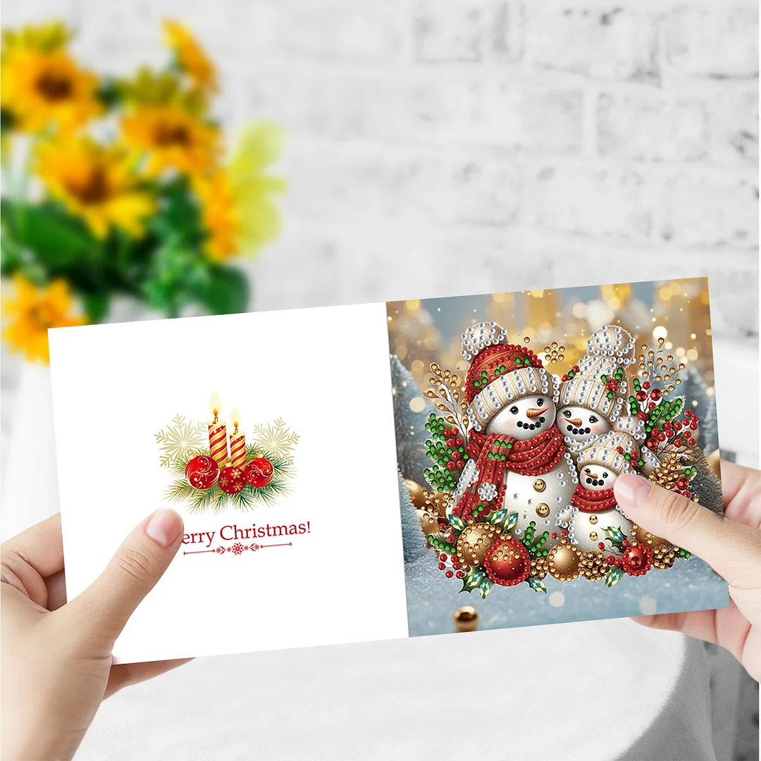 6pcs DIY Christmas Snowman DIY Diamond Painting Greeting Card for Friends Family Gift【With White Envelope】