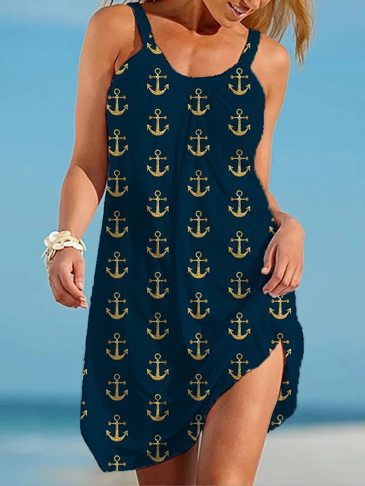 Sailor Print Sexy Sling Beach Dress