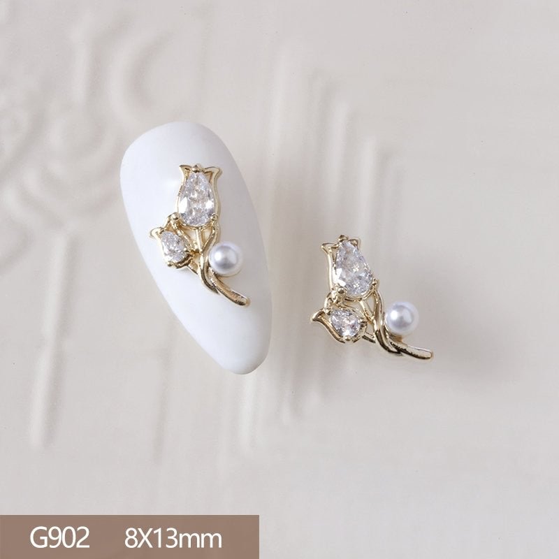 10pcs 3D Butterfly Love Flower Alloy Nail Art Zircon Pearl Crystal Metal Manicure Nails Accesorios Supplies Decorations Charms