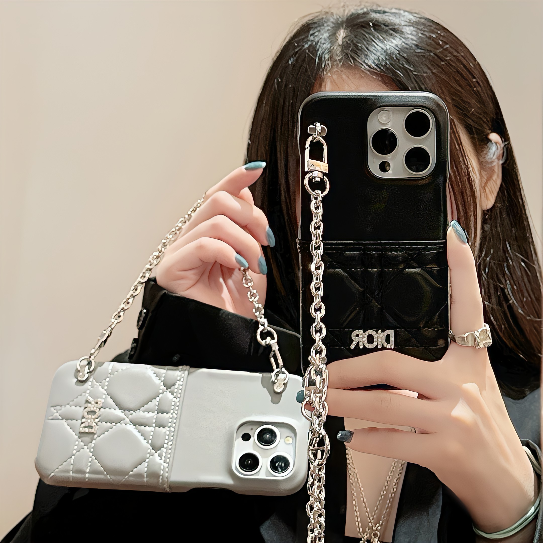 Dior Lambskin Card Slot Christian Cannage Stitching Crossbody Apple iPhone Case