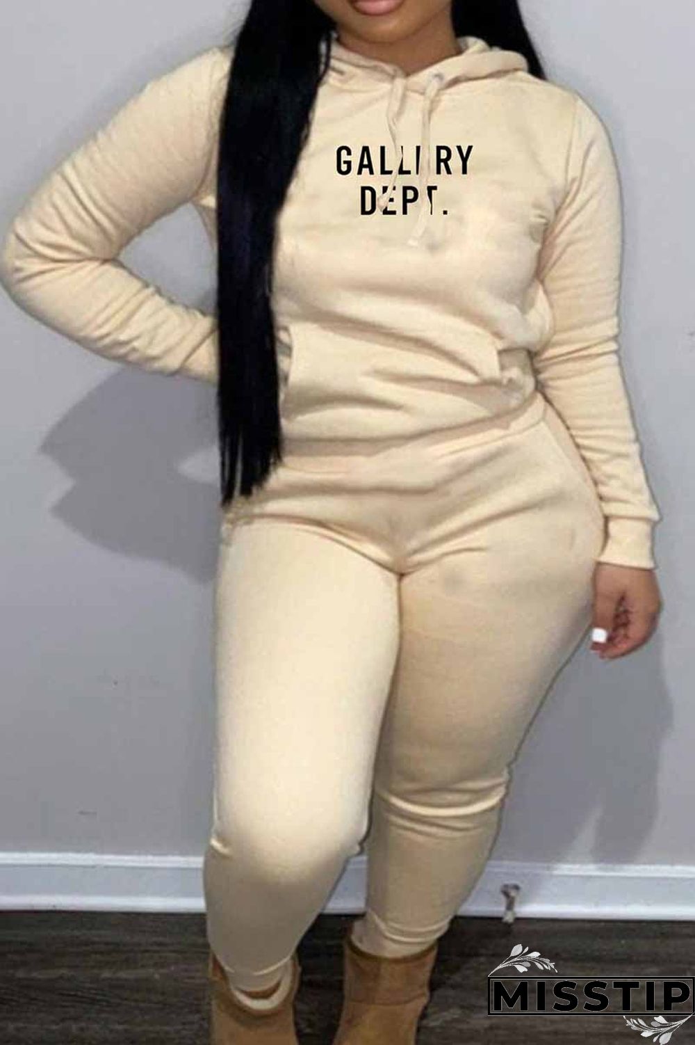 White Sportswear Print Letter Hooded Collar Long Sleeve Two Pieces