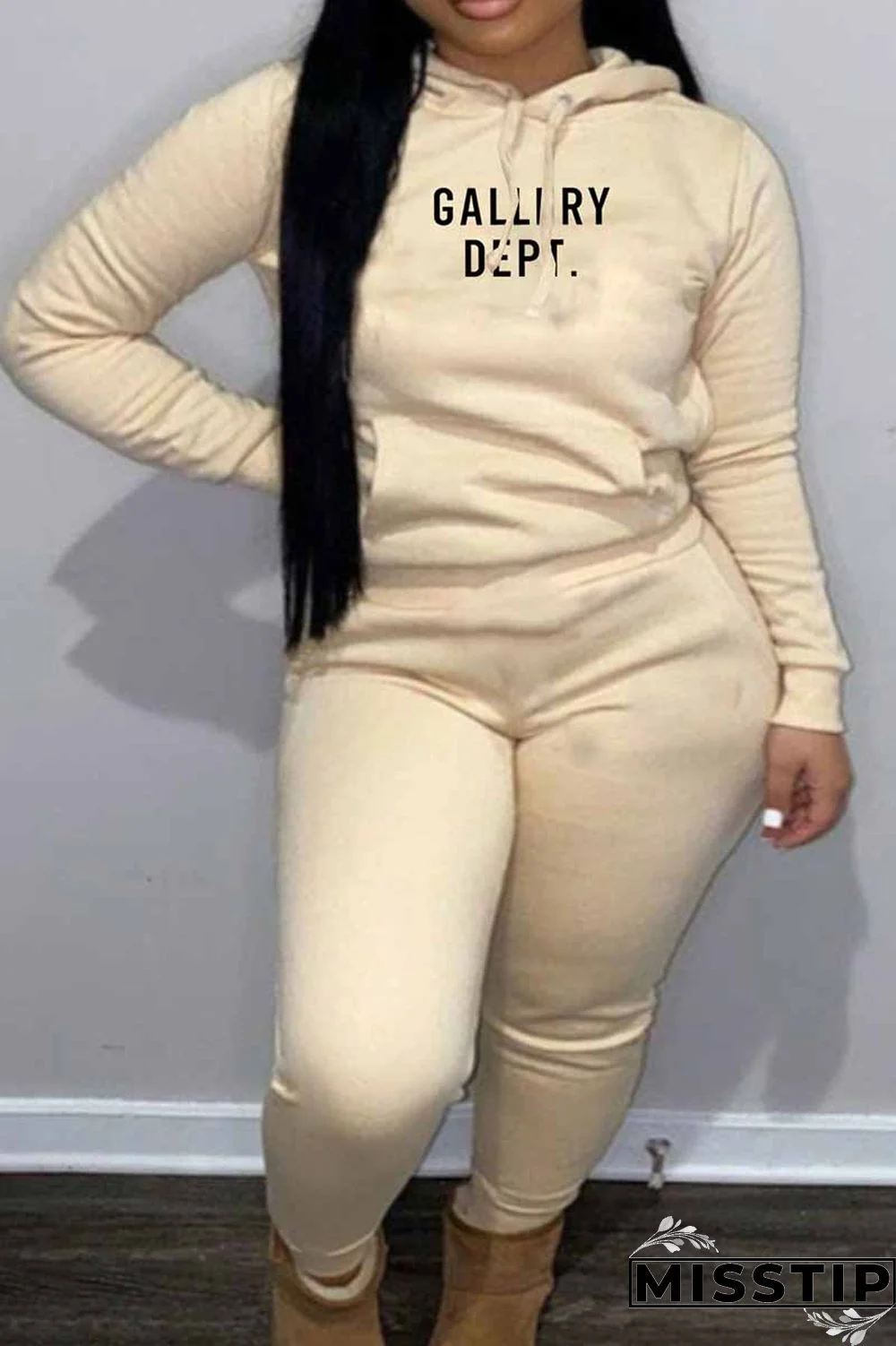 White Sportswear Print Letter Hooded Collar Long Sleeve Two Pieces