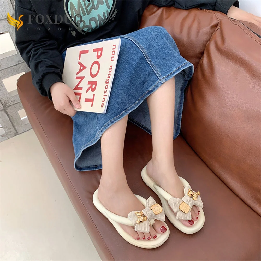 Vstacam Summer Women Bow Clip Toe Flip Flops Slippers Girl Fashion Jelly Indoor Outdoor Slides Casual Non-slip Beach Shoes Home Slippers