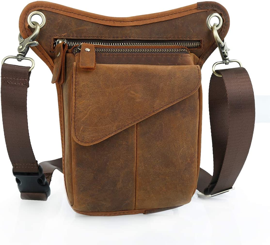 Genuine Leather Men's Drop Leg Pouch Tools Bags Tactical Leg Bag Purse Fanny Pack Thigh Bags Bike Cycling Hip Bag Waist Pack