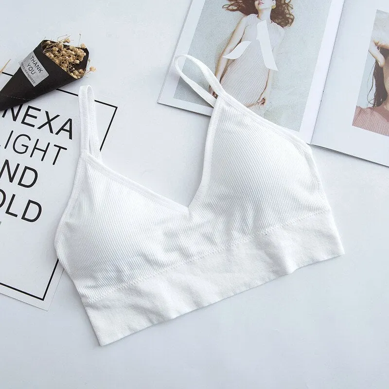 Cotton Bralette Sexy Backless Bra Girls Padded Crop Top Black White Unlined Underwear Wireless Bras For Women Female Lingerie