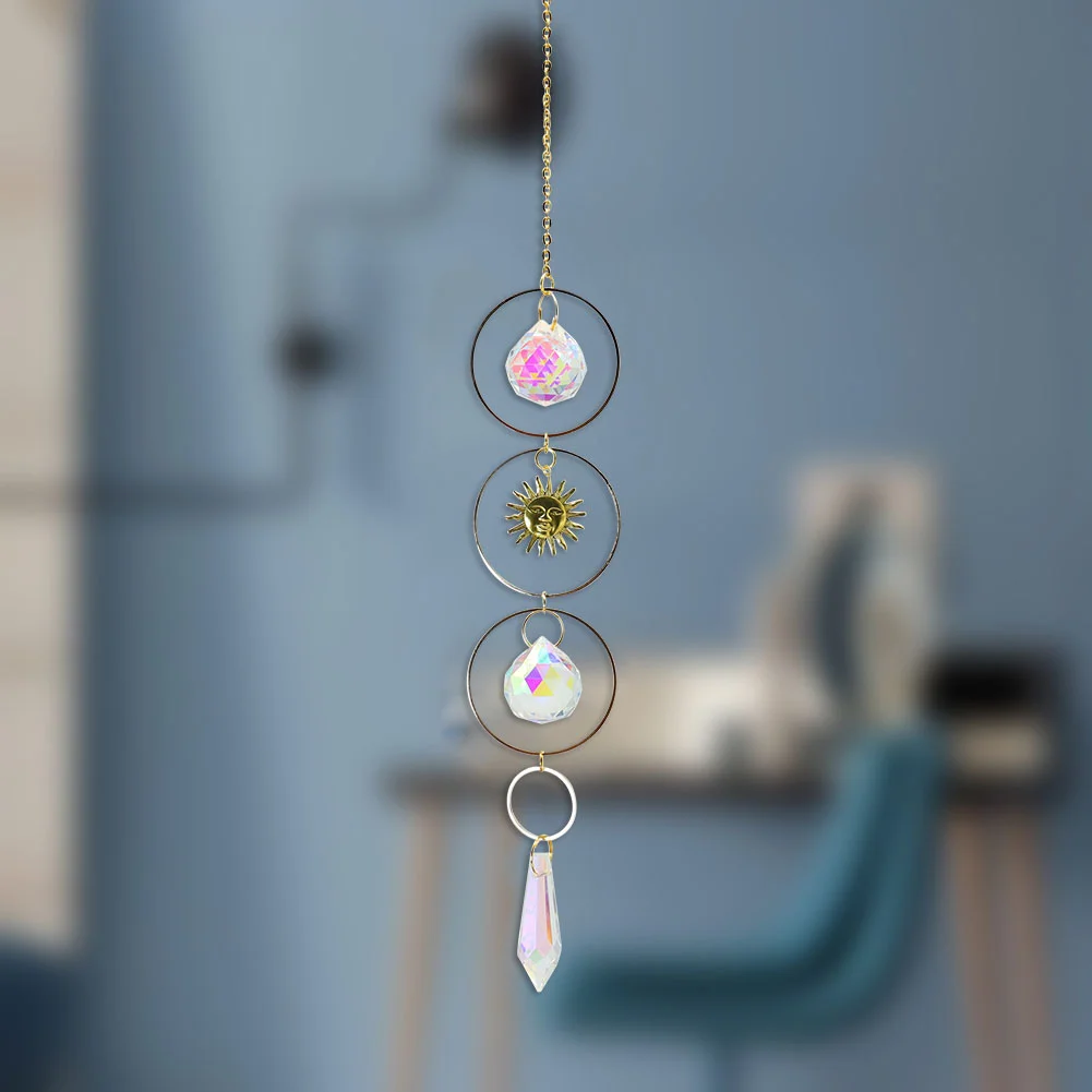 Crystal Wind Chime Star Moon Pendant Colorful Beads Hanging Drop Decor