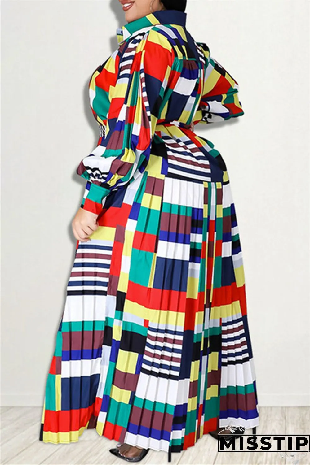 Red Fashion Casual Basic Turndown Collar Long Sleeve Plus Size Dresses