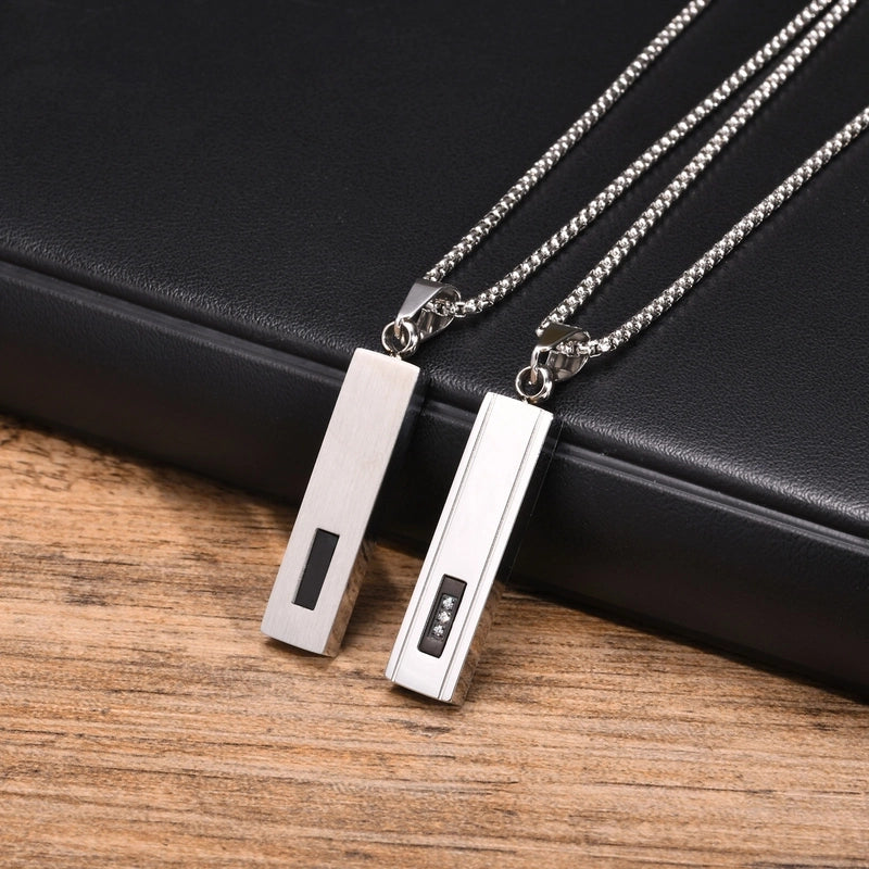 Minimalist Streetwear Square 201 Stainless Steel Inlay Zircon Men’s Pendant Necklace