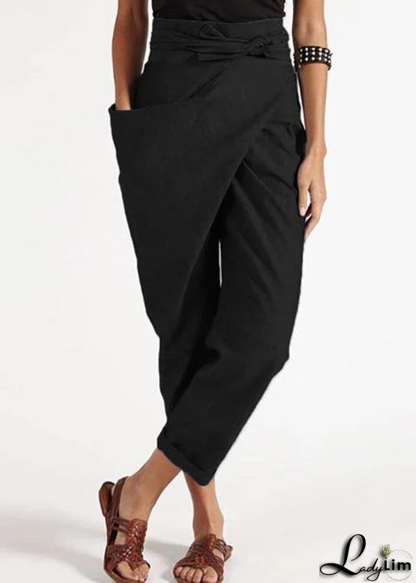 Handmade Red asymmetrical design High Waist Cotton Harem Summer Pants