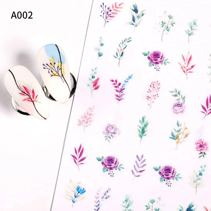 Summer Design 3D Stickers For Nails iridescent Black Gold Flower Leaf Series Decorations Sliders Nail Art Sticker Decals