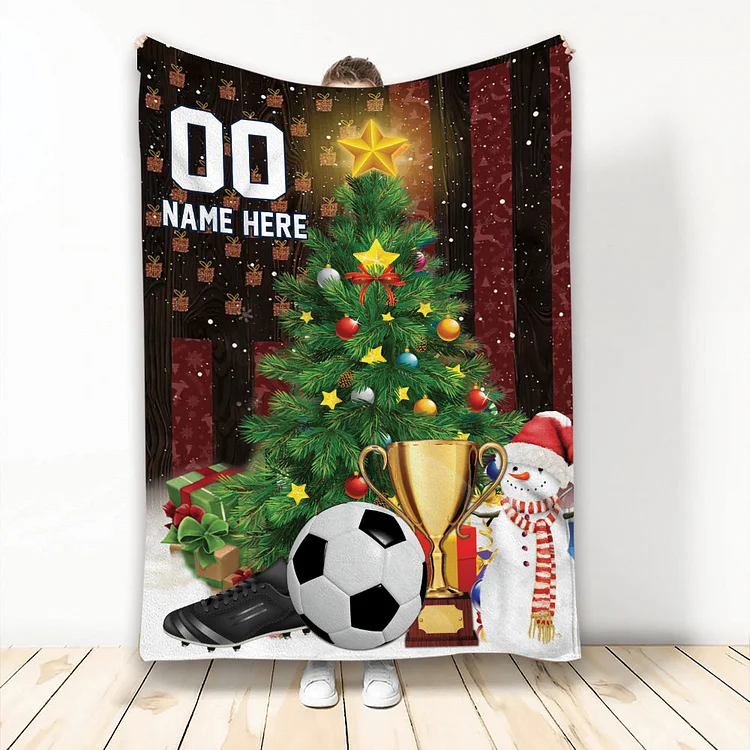 Personalized Christmas Soccer Blanket|BKKid216[personalized name blankets][custom name blankets]