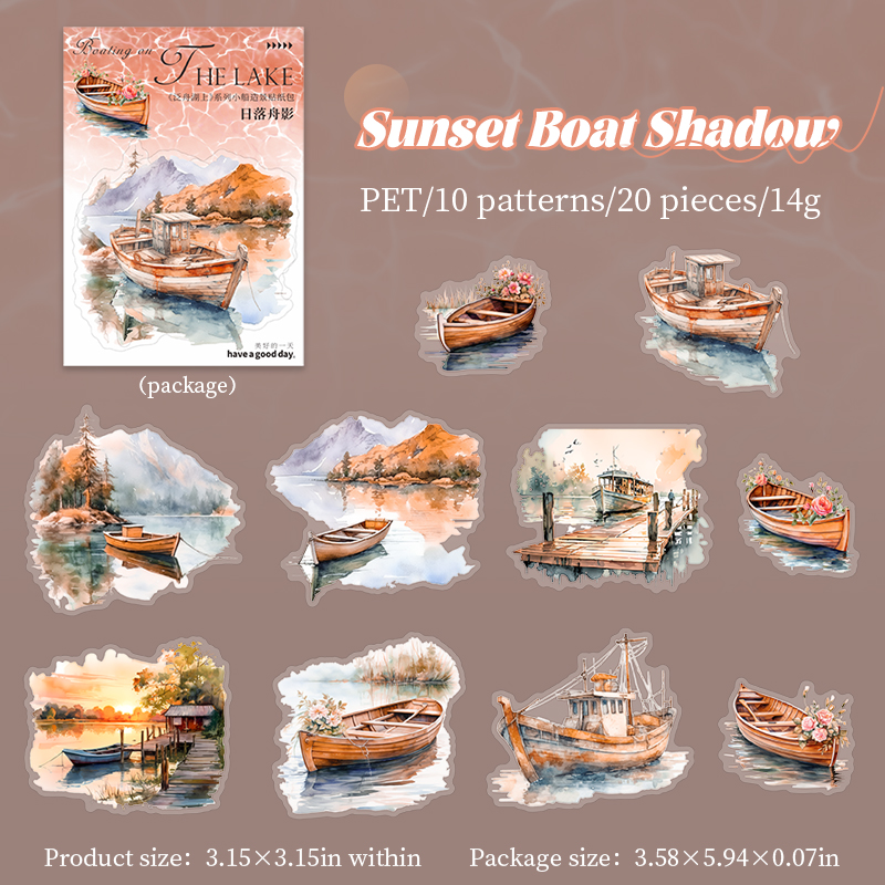 PET Sticker - Boating on The Lake Series Vintage Boat Landscaping 