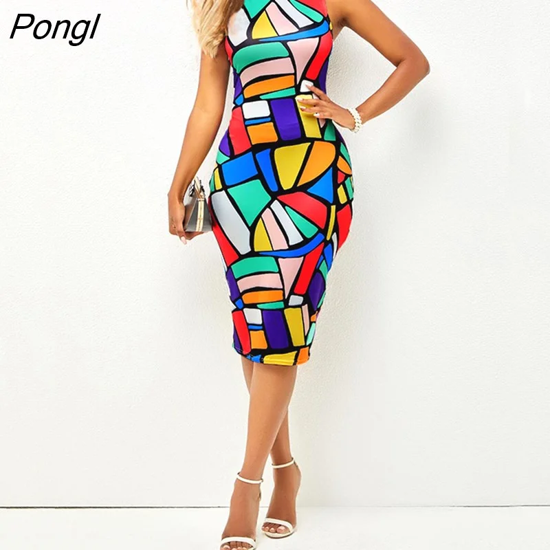 Pongl Sexy Midi Party Bodycon High Waist Summer Dresses Woman 2022 Y2K Oversized Commute Elastic Vintage Tank Sleeveless Dress