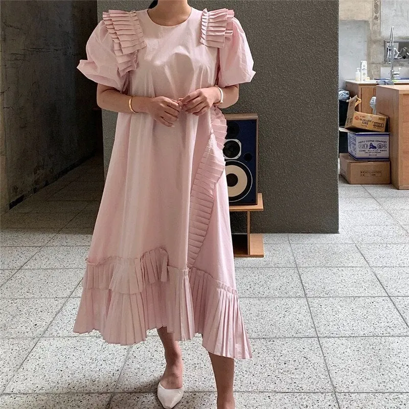 New Age-Reducing Pleated Design Super Nice Mid-Length Dress Women