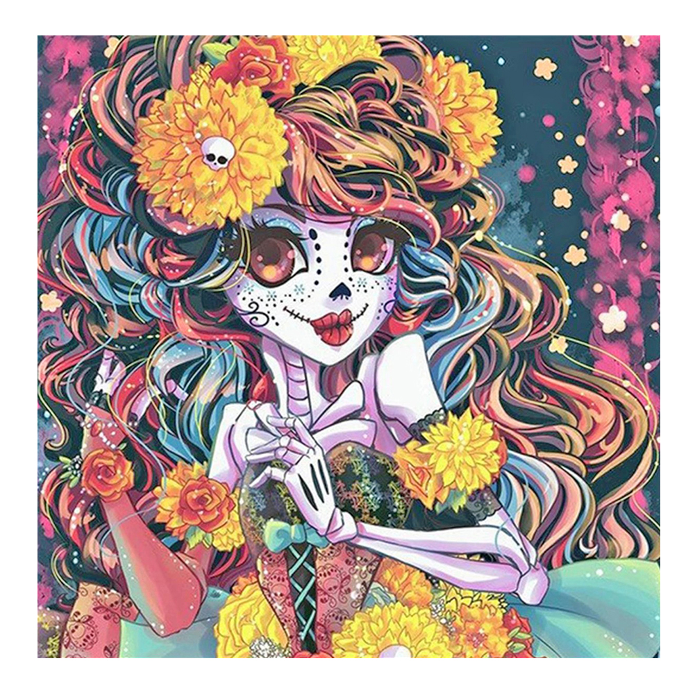 

40*40CM - Round Drill Diamond Painting - Skeleton Girl, 501 Original