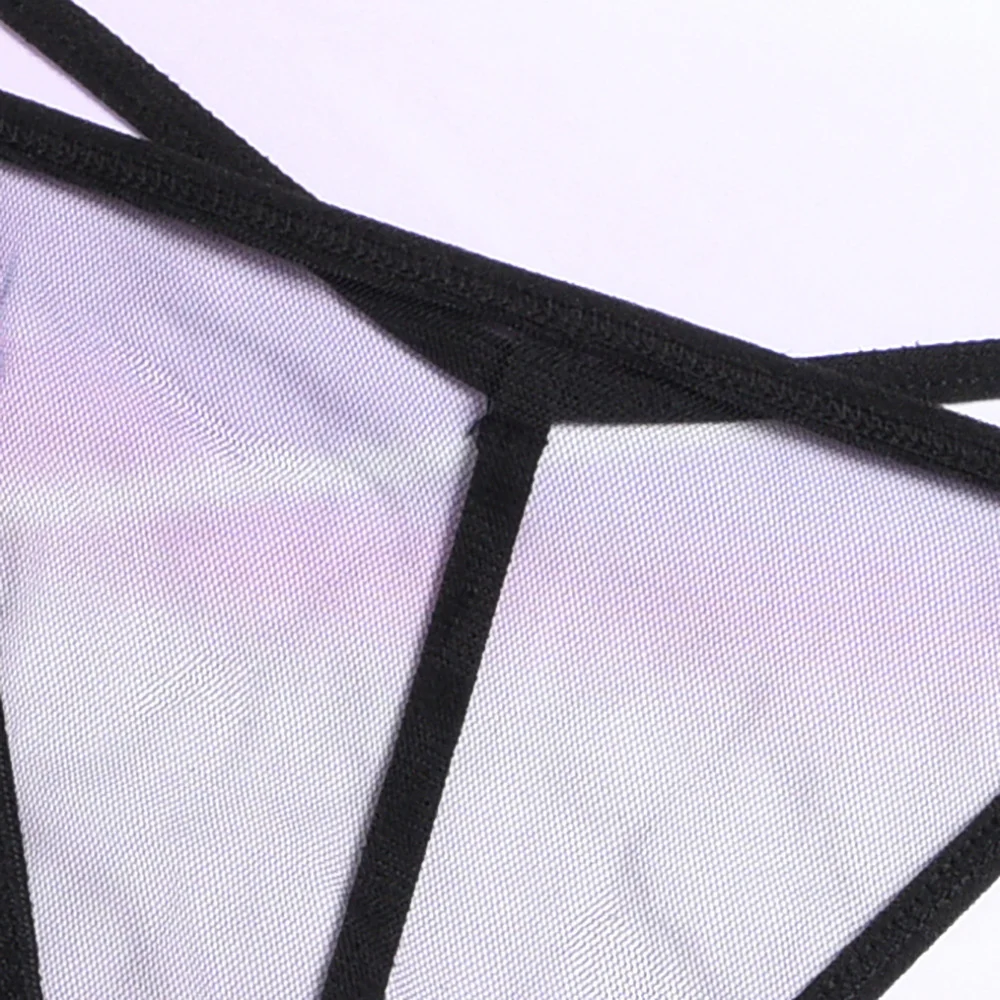 Billionm Mesh Sheer Lingerie Set Women Half Length Sleeve Top and Low Waist Thong G String Briefs See Through Open Cup Sexy Bra and Panty