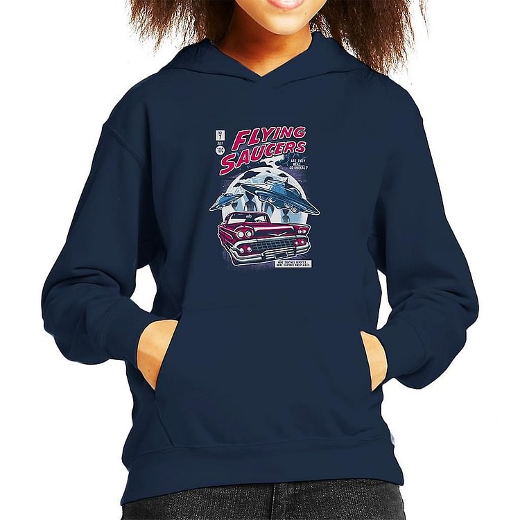 Flying Sauces Retro Comic Book Cover Kid's Hooded Sweatshirt