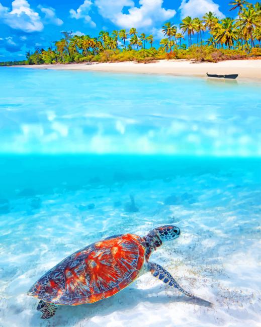 

Tropical Beach Sea Turtle – Paint By Numbers - 40*50CM, 501 Original