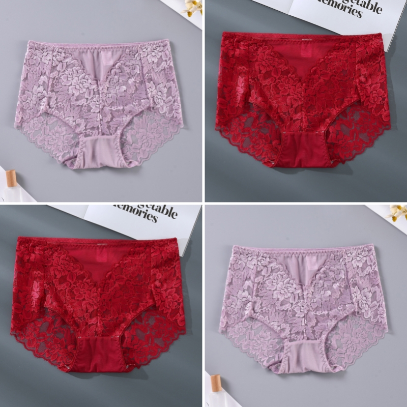 Lidudu 4PCS Lace High Waist Panties Seamless Fashion Women's Underwear Erotic Sexy Female Briefs Breathable Comfortable Ladies Lingerie