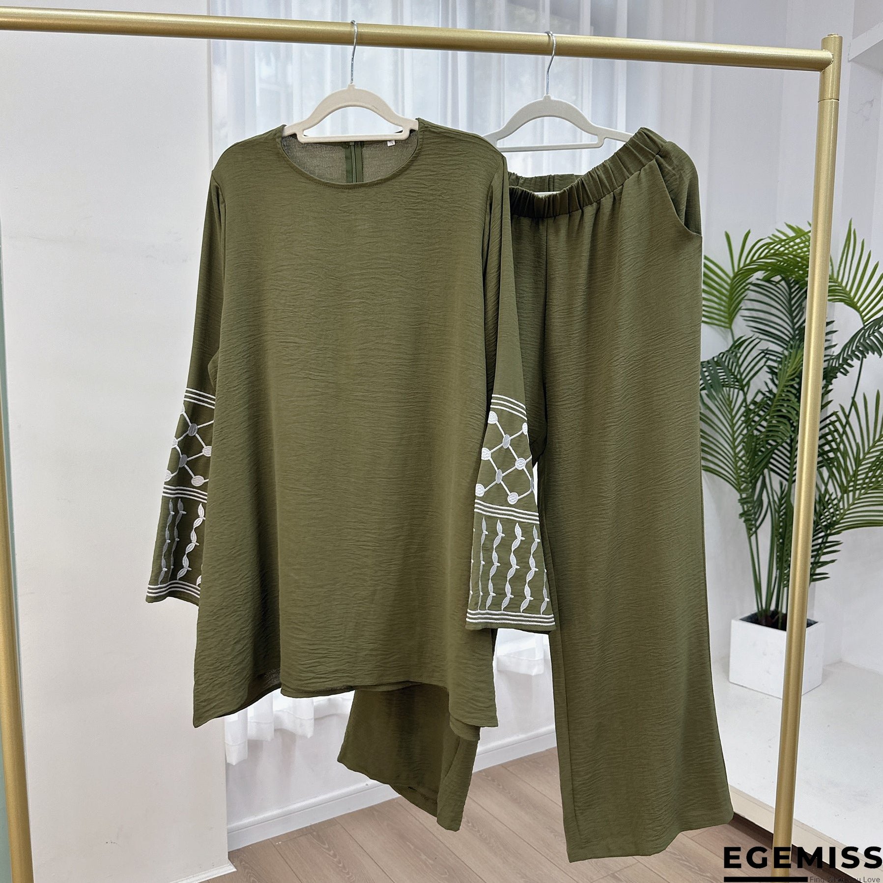 Fashion Turkish Embroidered Wide Leg Two-piece Pants | EGEMISS